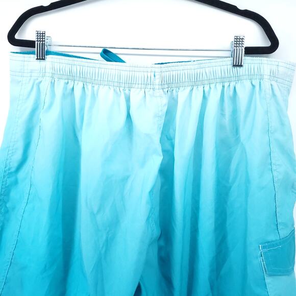 Beach Belle Mens Plus Sz Blue Ombre Swim Trunk Side Pocket Drawstring|20W - Picture 7 of 9